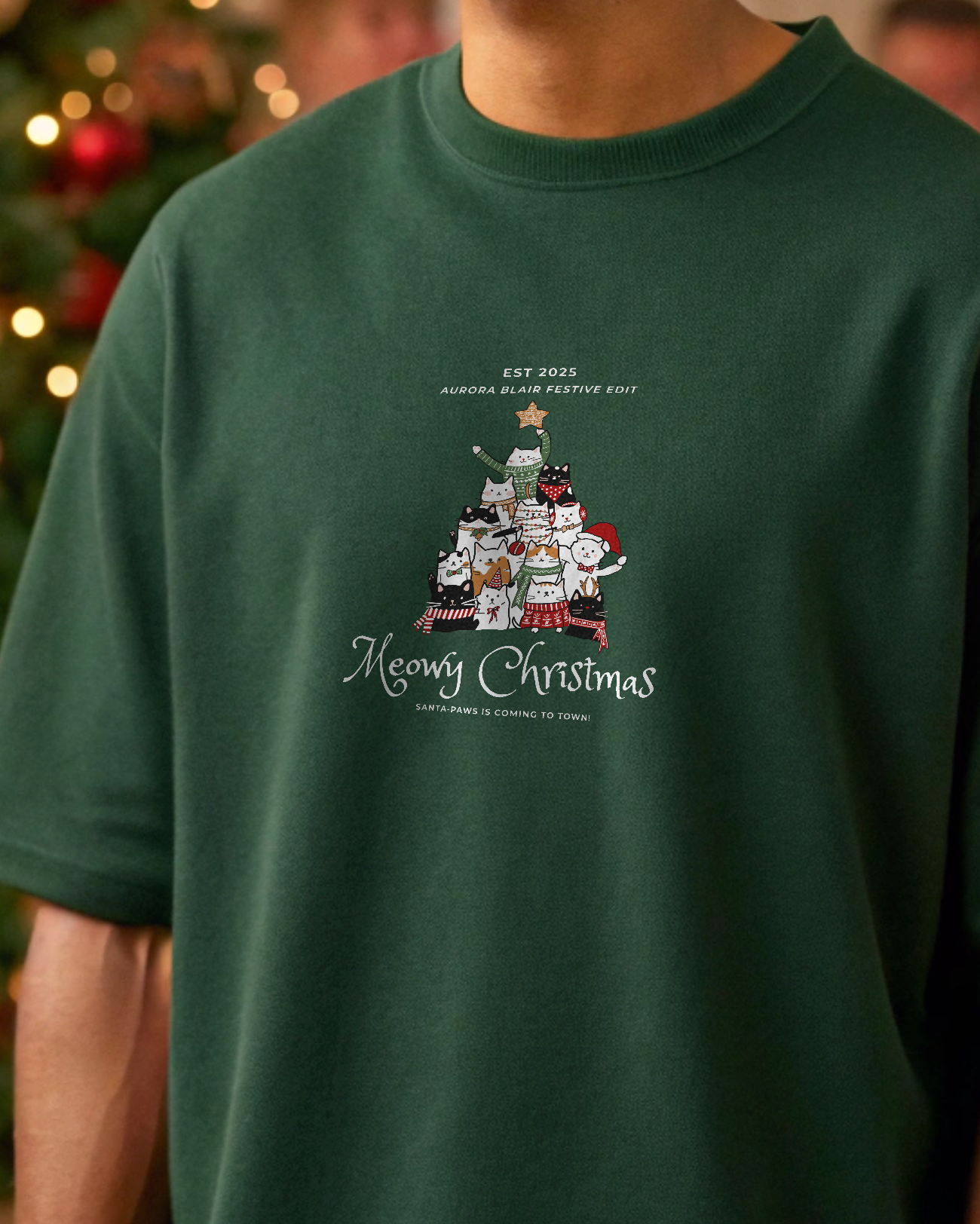 Meowy Christmas - Unisex Oversized Terry Cotton - 260 GSM